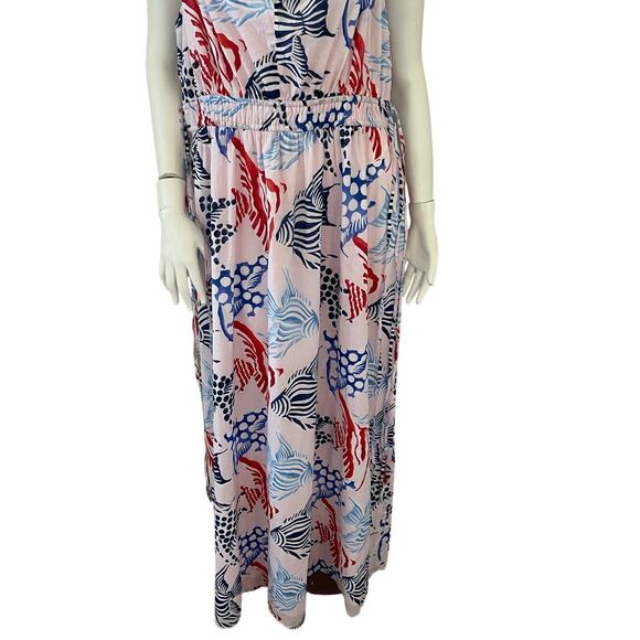 NWT Loft Fish Print Double Side Tie Maxi Dress Size XL Resort Beach Tropical - Picture 5 of 15